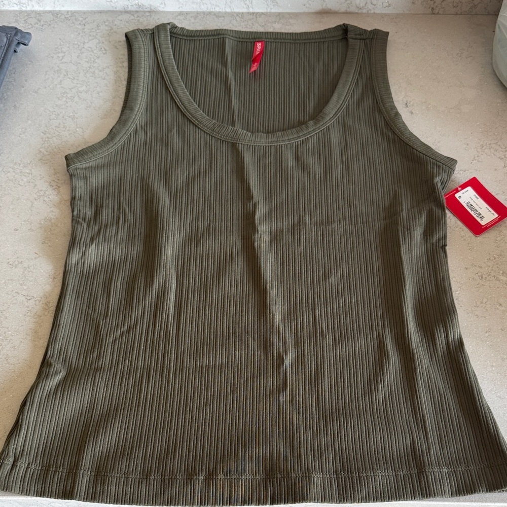 SPANX Army Green Ribbed Tank Top